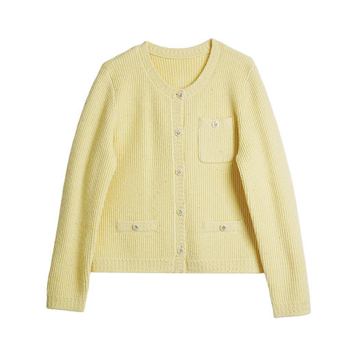 OLrain欧芮儿2025新款女秋季黄色圆领小香风毛织开衫时尚洋气上衣 商品图3