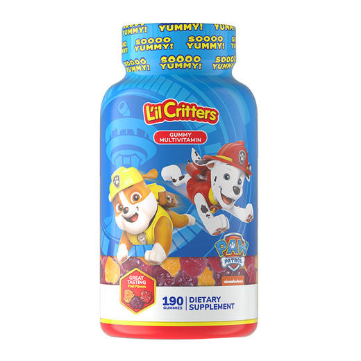 Lilcritters 丽贵 汪汪队复合维生素小熊软糖 190粒*1瓶/钙+VD小熊软糖 150粒*1瓶/膳食纤维小熊软糖 90粒*1瓶 商品图0