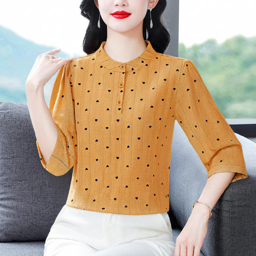KQL B41N6586洋气七分袖复古衬衫时尚妈妈装气质薄款上衣 商品图1
