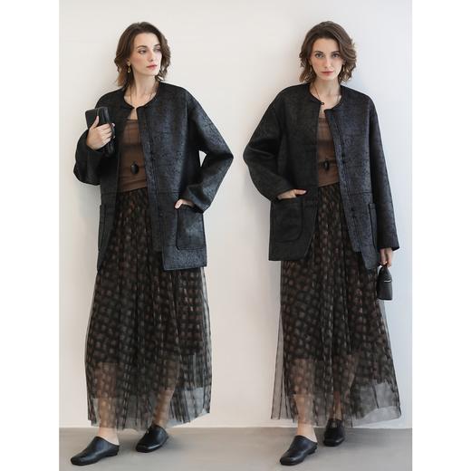 COCOBELLA轻奢爆裂纹PU皮衣外套女25秋新款休闲质感夹克PU3196-2 商品图2