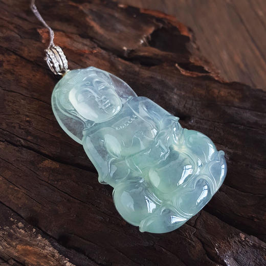 【天然正品】A货翡翠AU750收藏级白金镶钻镶天然细腻高冰种观音坐莲（平安安乐）翡翠吊坠项链68.9*35.4*8.2MM（皆取最大值）女士现售价：29800！300725NJM30 商品图2