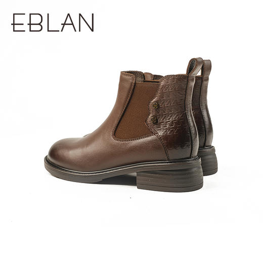 伊伴头层牛皮鞋面靴身拼接复古压花英伦风切尔西靴B25590016 商品图4