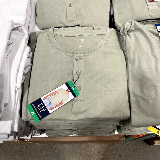 Gap 男士春夏休闲百搭纯色复古亨利领短袖T恤 商品图1