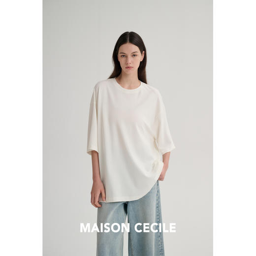 MAISON CECILE 三色/天丝羊毛基础百搭休闲慵懒感宽松大T恤 商品图2
