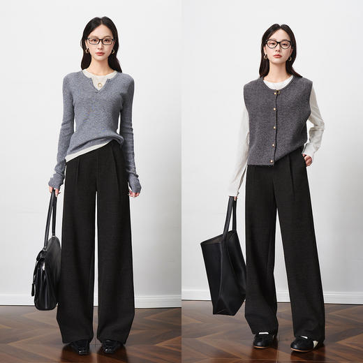 OLrain欧芮儿2025新款女秋季高腰软糯垂坠感休闲直筒长裤子阔腿裤 商品图2