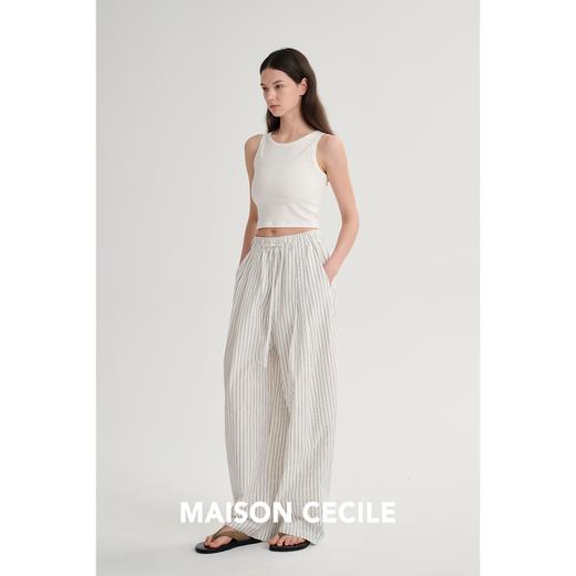 MAISON CECILE 进口匹马棉亚麻条纹松弛感松紧腰气球裤 商品图3
