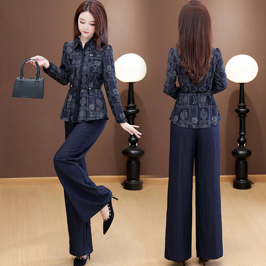 QYM 25A15-Y时尚两件套装刺绣衬衫+直筒阔腿裤套装 商品图2