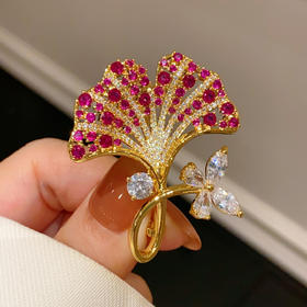 法式复古红银杏叶胸针胸花防走光别针毛衣