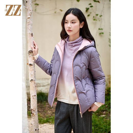 佐尔美冬季新款 双面穿气质连帽羽绒服女M44YY02 商品图2