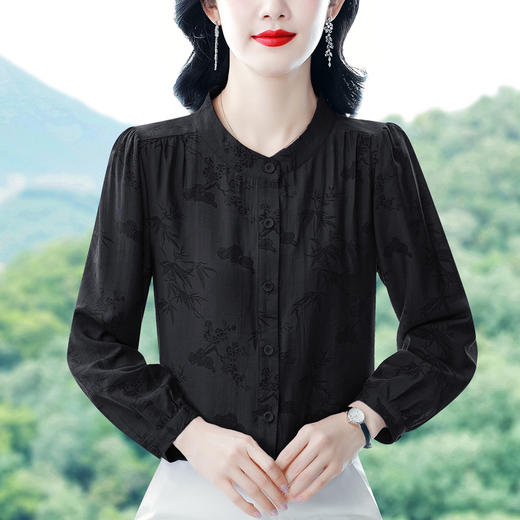 绿1906仿真丝衬衫女长袖时尚轻奢立领小衫气质百搭显瘦上衣 商品图3