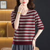 CC 5-6515秋装短袖针织衫显瘦遮肉V领上衣条纹洋气 商品缩略图3