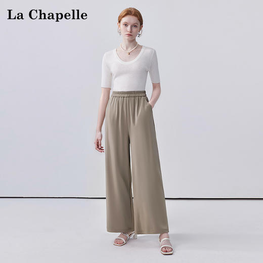 会员福利【醋酸/垂顺/丝滑】拉夏贝尔/La Chapelle高腰直筒阔腿九分裤舒爽透气松紧腰显瘦休闲裤 商品图3