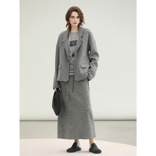 COCOBELLA灰色100%羊毛设计感通勤半身裙女高腰直筒裙HS3145 商品图2