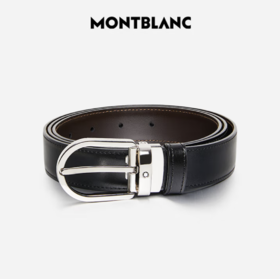 万宝龙MONTBLANC椭圆针扣黑棕双面腰带皮带120x3cm 38157/128135