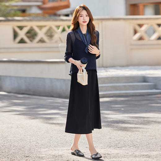 HR ABS25132通勤风连衣裙衬衫马甲中长款裙两件套 配围巾 商品图2