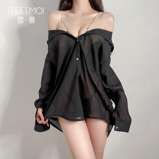 【情趣内衣】霏慕 水钻肩带两穿衬衫 性感睡裙6587 商品图12