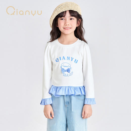 笛莎千与2025秋季新款女童时尚设计感拼接荷叶边长袖T恤 商品图3