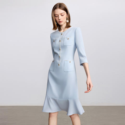 IWY/蓝色西装连衣裙女七分袖法式主持上镜职业裙装美容院上班接待正装Q1433 商品图3