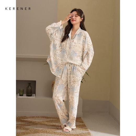 可人儿春秋季带bra泡泡绵女士长袖长裤睡衣可外出小众家居服套装 商品图2