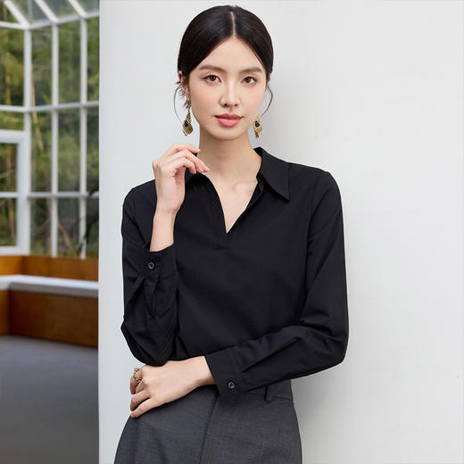 IWY/黑色V领职业衬衫女气质百搭衬衣工装高级感教资面试职业装25B755 商品图0