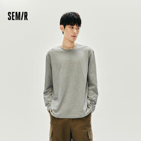 森马长袖T恤男秋季撞色印花内搭宽松打底衫2025新款上衣圆领休闲