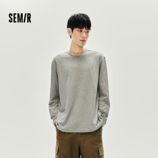 森马长袖T恤男秋季撞色印花内搭宽松打底衫2025新款上衣圆领休闲 商品图0