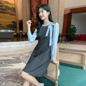 奢姿大码女装2025秋季时尚拼色系带连衣裙胖妹妹气质优雅减龄裙子9953869887
