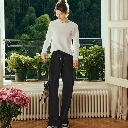 OLrain欧芮儿法式白色长袖T恤女秋季2025年新款宽松趣味水印上衣 商品图3