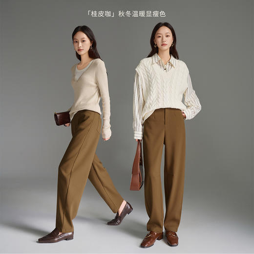 OLrain欧芮儿2025新款女秋季百搭休闲松弛感宽松纯色通勤弯刀长裤 商品图3
