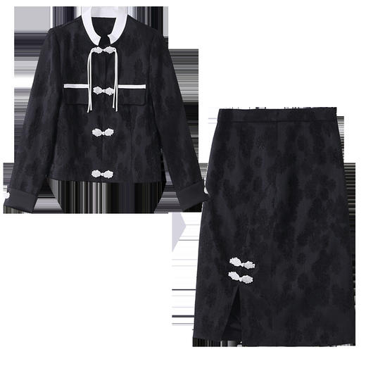 SNX25592025年秋装新款新中式风立领盘扣提花垫肩短款外套女 商品图4