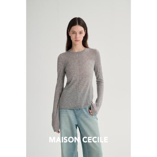 MAISON CECILE 三色/修身显瘦百搭分割设计水溶羊毛长袖打底衫 商品图4