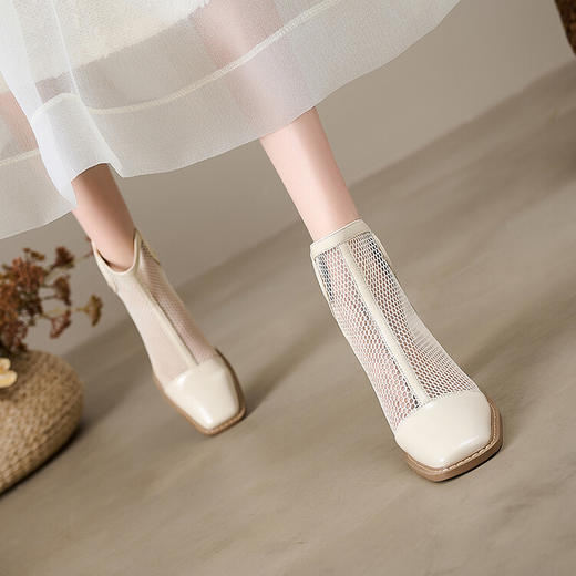 【预售5天】方头马丁靴女夏季网纱中跟短靴春秋单靴透气薄款粗跟凉靴NWS1&N7257 商品图3