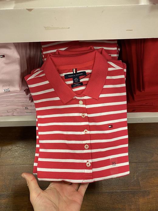 Tommy Hilfiger/汤米 女士五粒扣修身刺绣小标条纹透气短袖POLO衫 商品图2