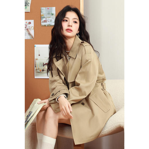 【严选】诗凡黎英伦风高级感中长款风衣2025年春新款显瘦休闲美拉德外套7G1260051-3 商品图0