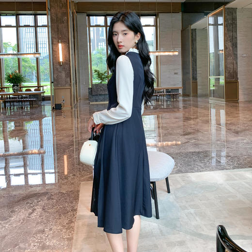 奢姿大码女装2025秋季减龄木耳领时尚裙子胖妹妹假两件拼接连衣裙9953891116 商品图3