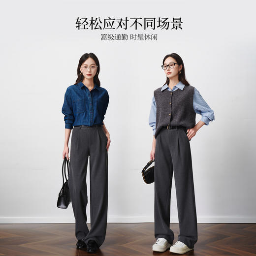OLrain欧芮儿2025新款女秋季磨毛通勤直筒西裤高腰垂感通勤休闲裤 商品图2