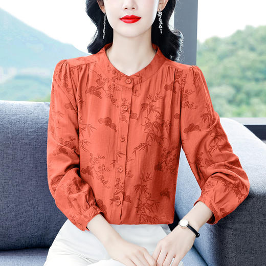 绿1906仿真丝衬衫女长袖时尚轻奢立领小衫气质百搭显瘦上衣 商品图1