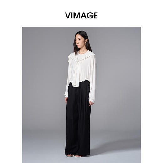 VIMAGE纬漫纪显瘦垂坠感休闲松弛直筒黑色2025秋季新款阔腿裤V2405107 商品图1