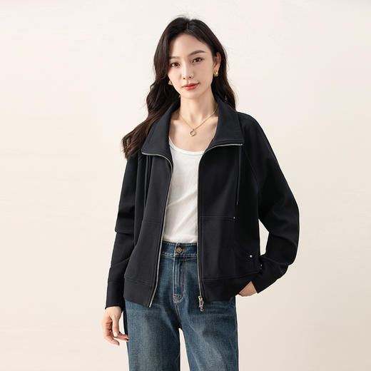 「高货xg」全新升级【铂金会员211/天猫279/差价68】(41900)洛诗琳新款拉链卫衣外套2025秋季羊毛混纺休闲夹克上衣女 商品图1