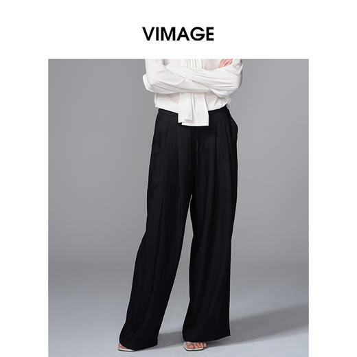 VIMAGE纬漫纪显瘦垂坠感休闲松弛直筒黑色2025秋季新款阔腿裤V2405107 商品图3