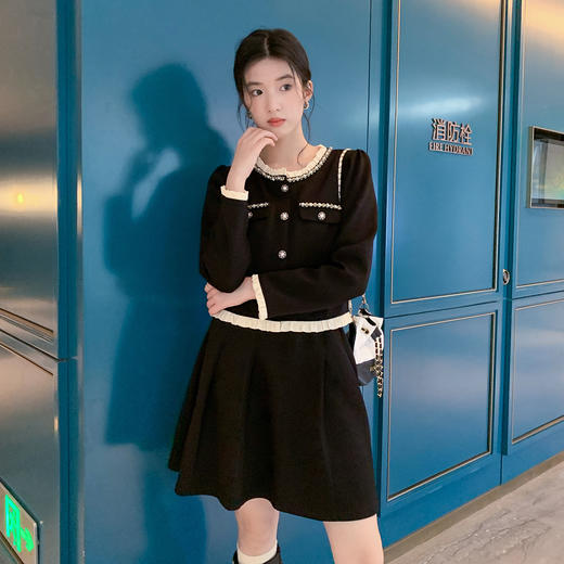 奢姿大码女装2025秋装胖妹妹优雅短裙套装木耳边圆领小香风两件套9953990645 商品图4