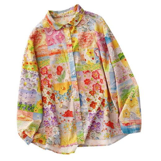 GYH 1851油画印花长袖衬衫复古宽松减龄休闲衬衣 商品图4