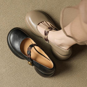 OLD 1306粗跟厚底浅口小皮鞋真皮拼色玛丽珍鞋时尚单鞋