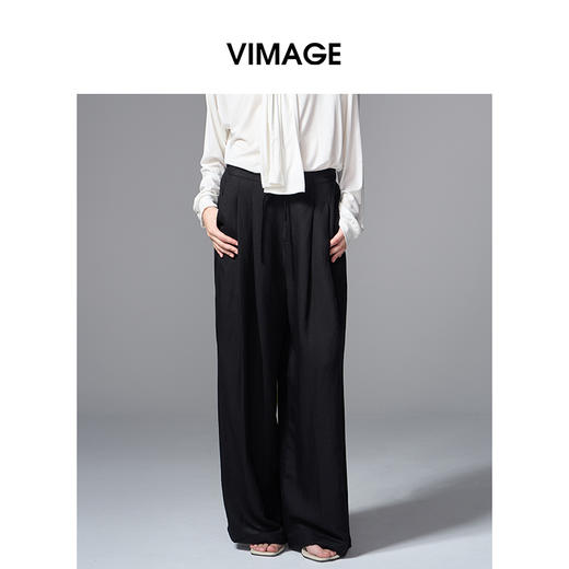 VIMAGE纬漫纪显瘦垂坠感休闲松弛直筒黑色2025秋季新款阔腿裤V2405107 商品图5