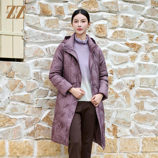佐尔美冬季新款 时尚气质连帽中长款羽绒服女M44YY09 商品图0
