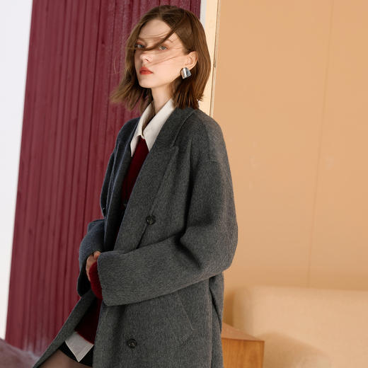 【绵羊毛】三彩2025冬季新款双面呢大衣长款毛呢外套双排扣S 商品图3