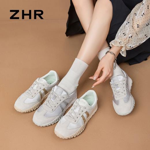 ZHR银色德训鞋女2025秋季新款百搭厚底休闲运动鞋透气阿甘鞋 商品图5