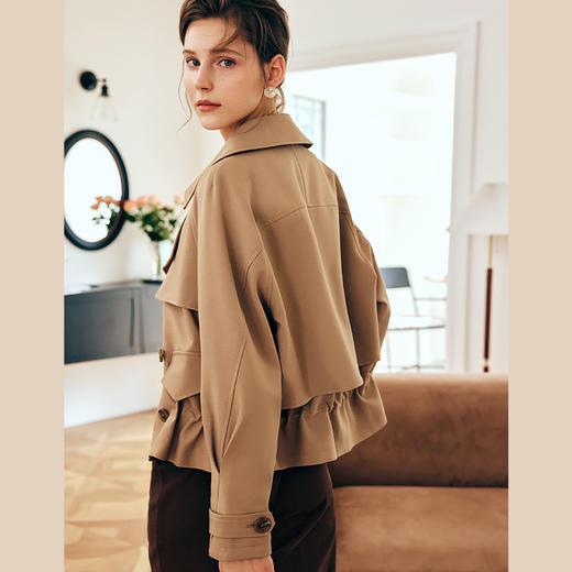 OLrain欧芮儿法式短款风衣外套翻驳领女秋季2025新款抽绳气质薄款 商品图1