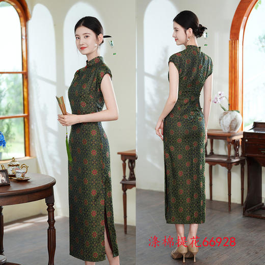 时尚改良新中式，涤棉提花长款连袖旗袍GX-66928 商品图1