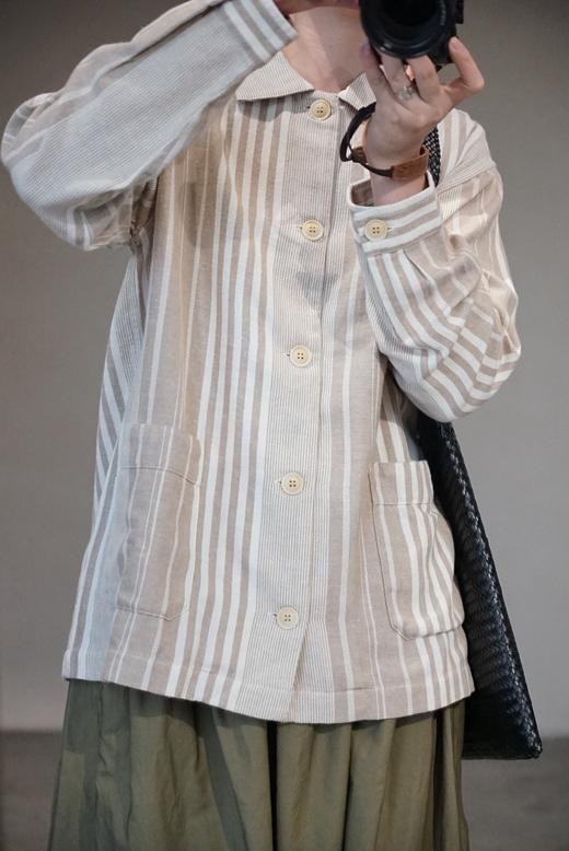 (5折) ICHI Antiquites 淡雅竖纹棉麻薄款翻领长外套 商品图0